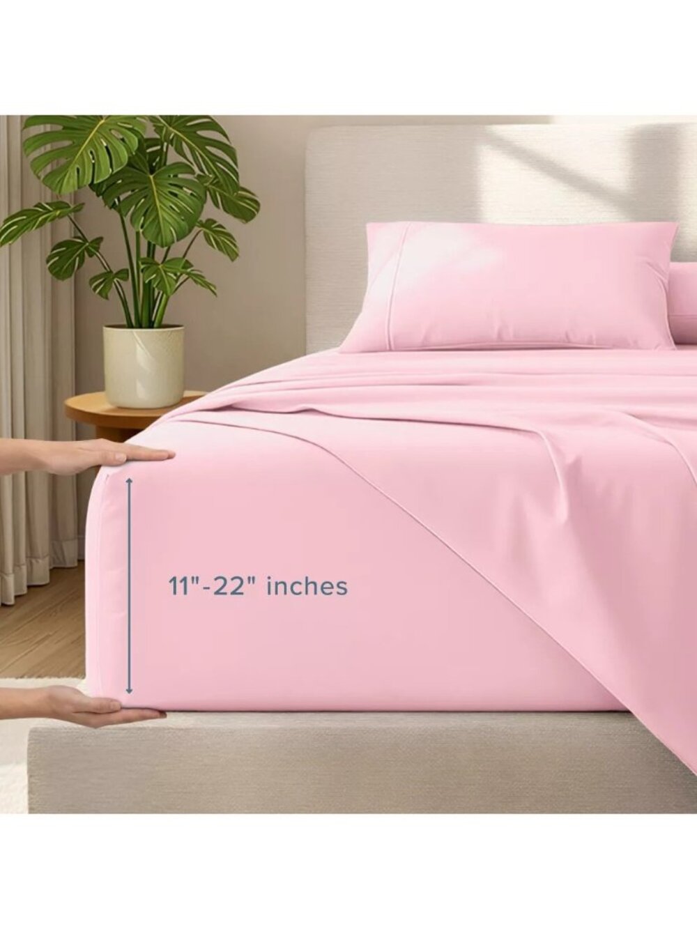 Bare Home Queen Size 4 Pc Sheet Set Light Pink Deep Pocket Ultra Soft Microfiber